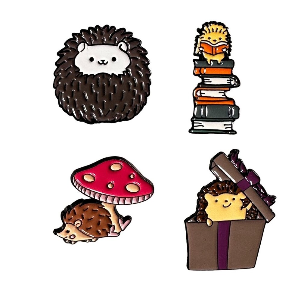 HedgeHog Lapel Pin Gift Set Book Mushroom Brooch Badge Accessories Jewelry READ
